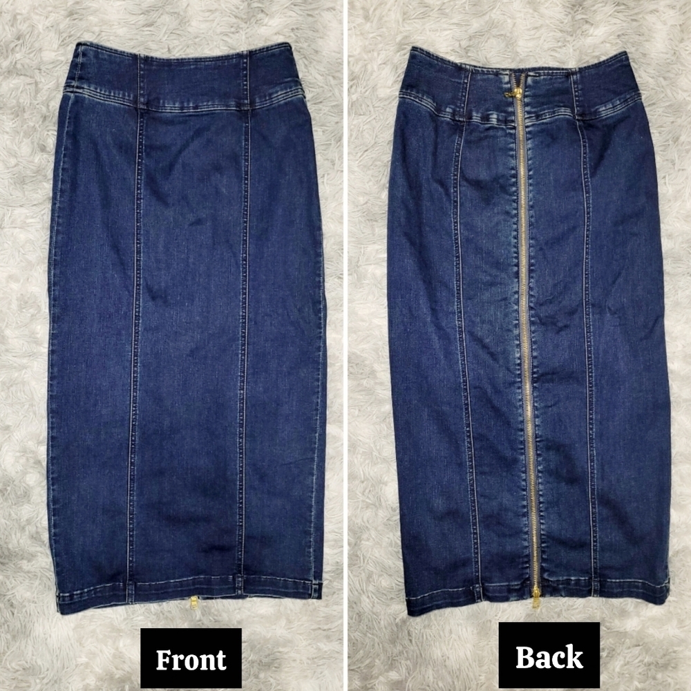 New York & Company, Zip-Back Denim Midi Pencil Skirt, Size 2